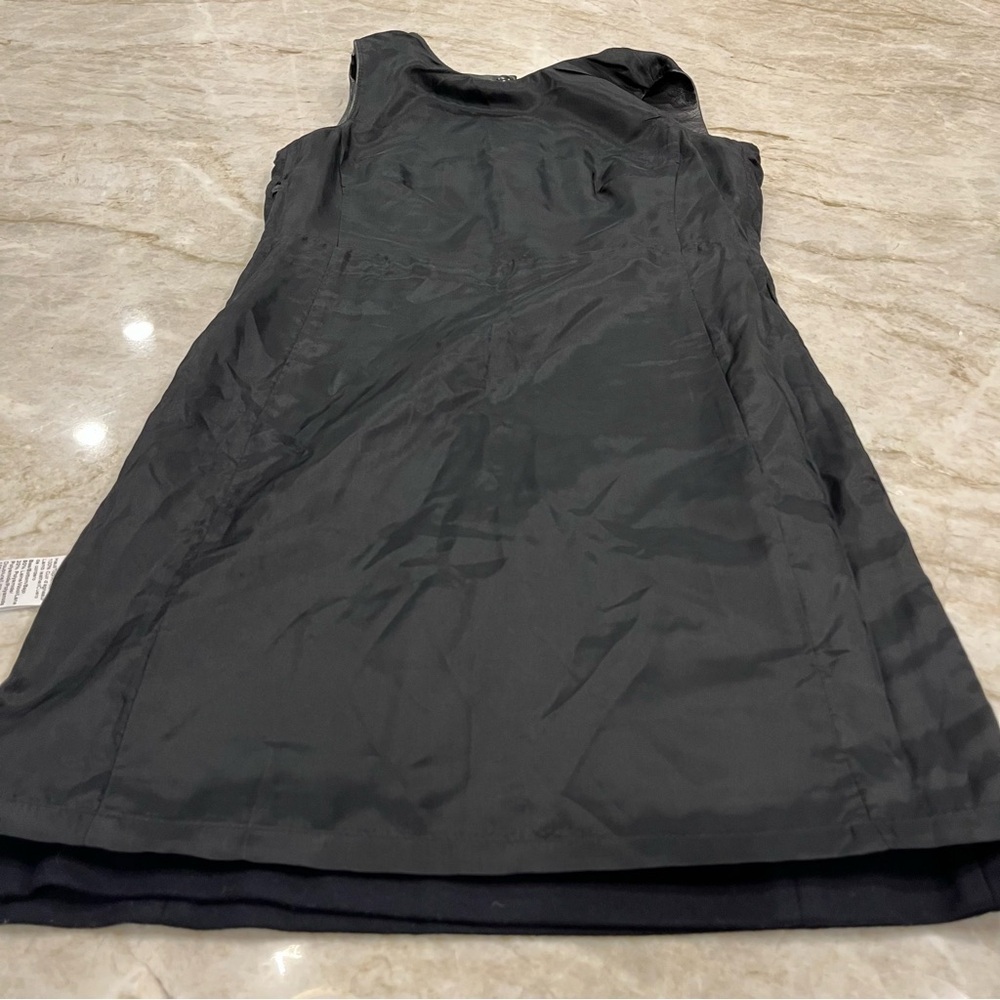 SANDRO | Sleeveless Leather Sheath Midi Dress |‎ Two Tone Black/Navy | Small - Picture 15 of 16